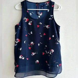 GAP Navy Blue Tank Top with Flowers, Square Tank Top, Layering Tank, Size Small